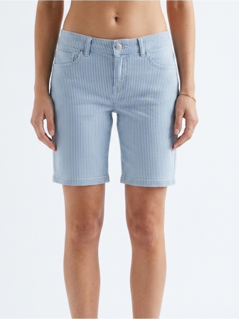My Style Blue White Stripe Bermuda Shorts Quiet Luxury Coastal Size 8 Cotton